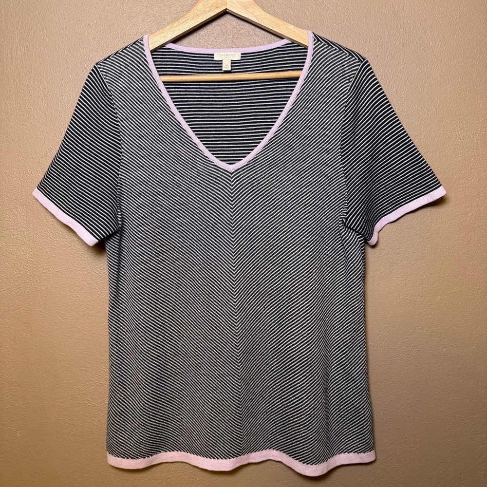 Talbots Womens Size Medium Short Sleeve Knit Striped Shirt 100% Cotton Feminine - Picture 5 of 13
